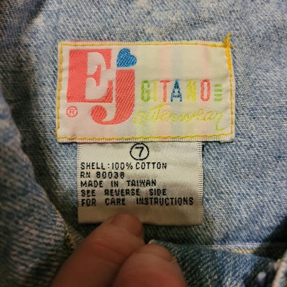 Vtg EJ Gitanoe Kids Beaded & Embroidered Denim Jacket Size 7 Cute - Picture 5 of 8